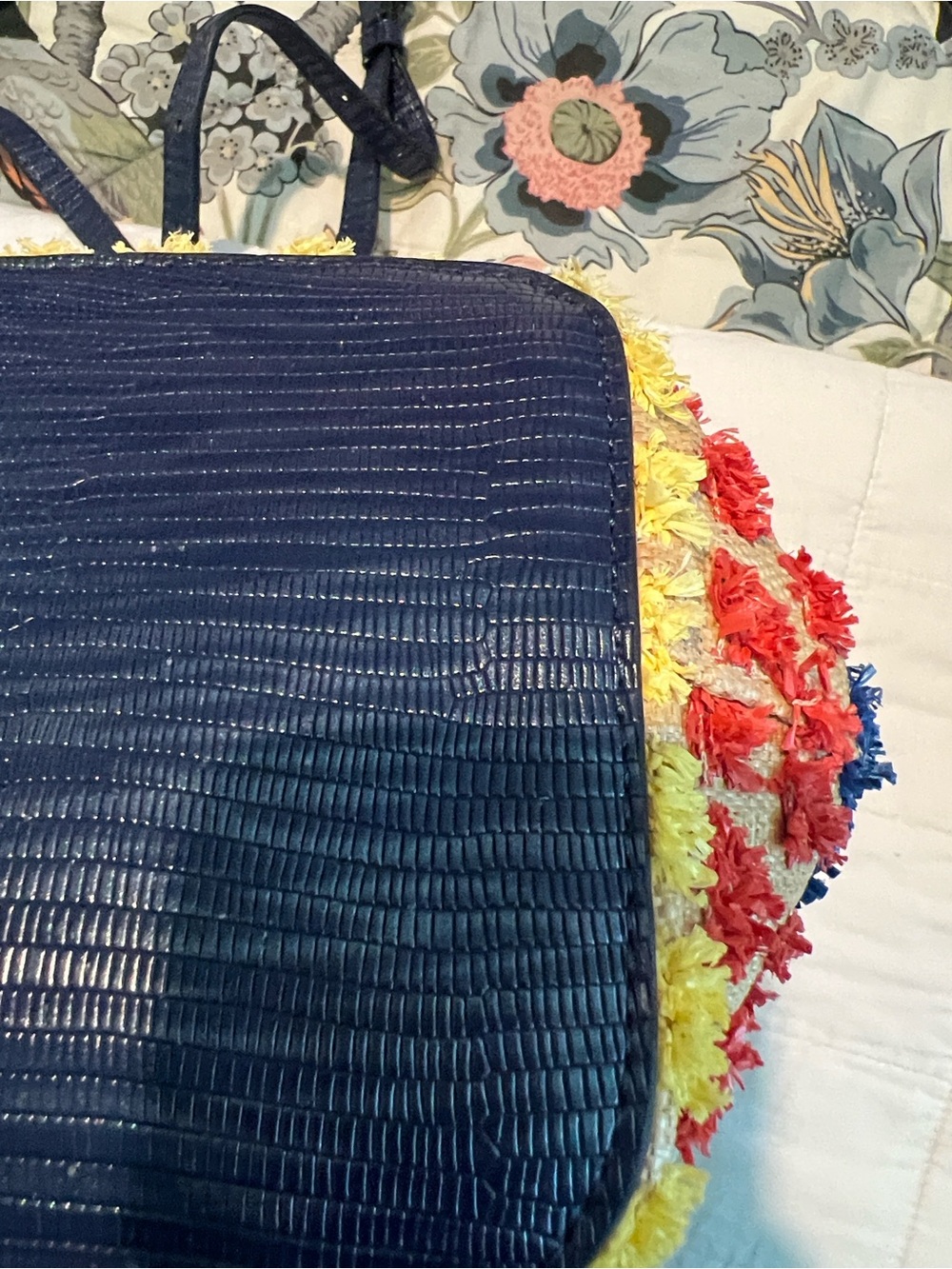 Christian Siriano Yellow, Navy & Coral Textured Tote - Picture 7 of 16